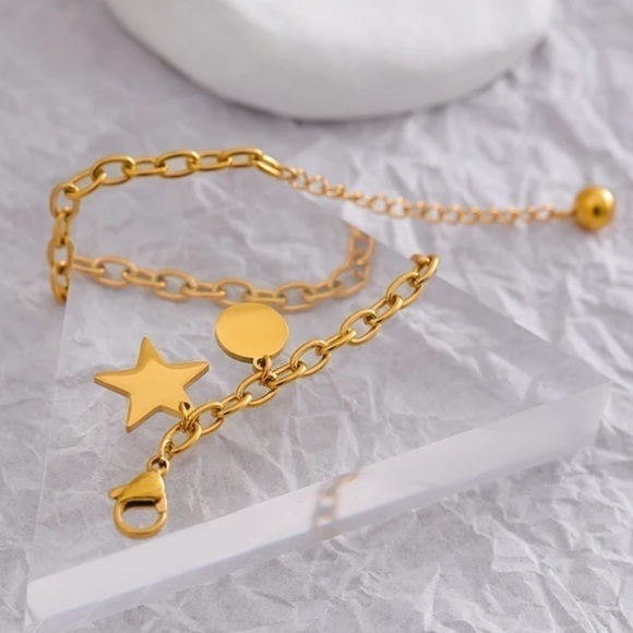 new Unique 18k Gold Plated Chain Star Celestial Layering Bracelet - Picture 6 of 12
